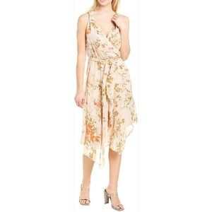 Joie Pharrah Silk Floral Wrap Dress Pearl Pink Gold Metallic L Large $448 NWT